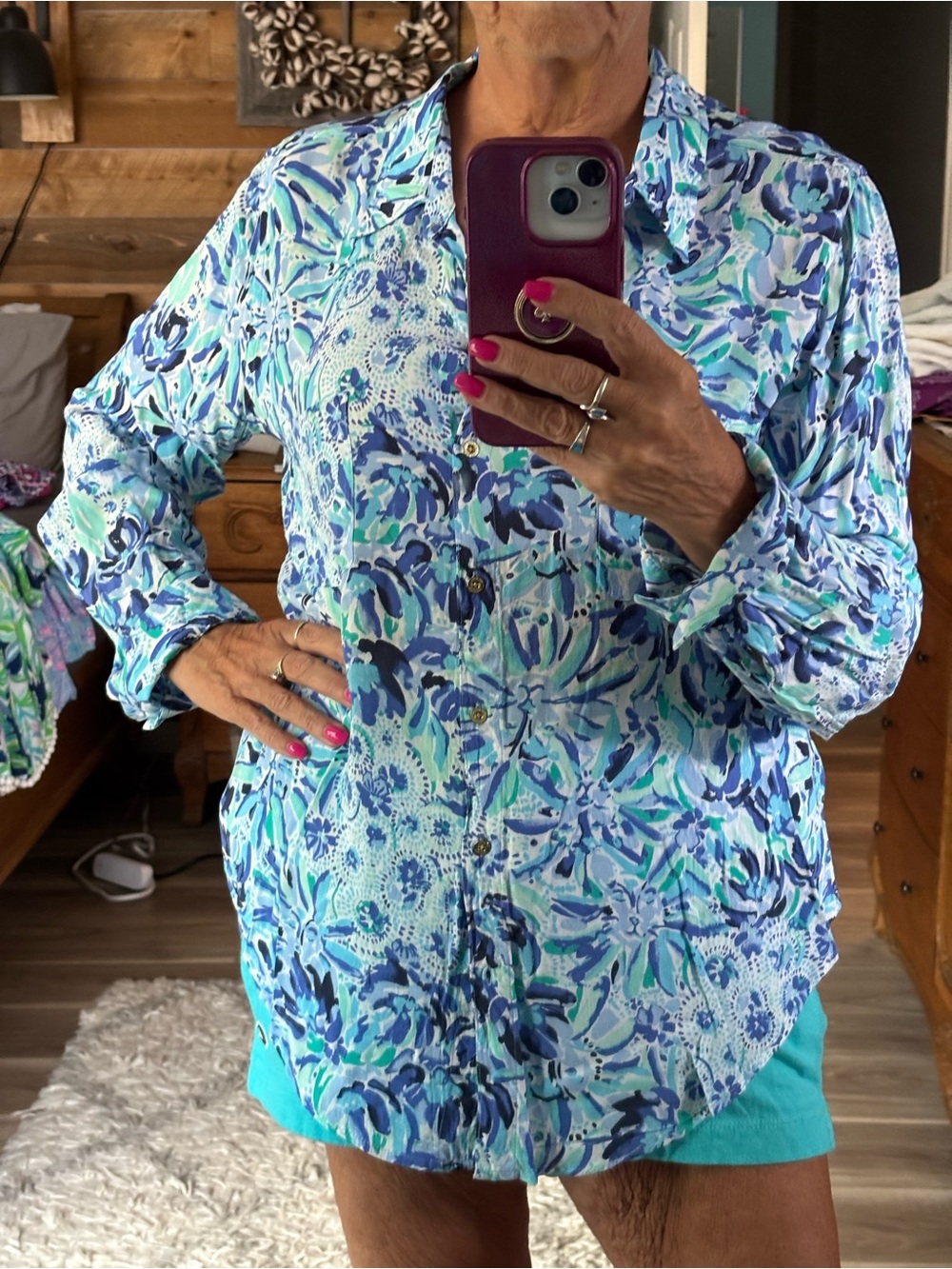 Lilly Pulitzer Women's Blue Floral Button-Up Shirt
